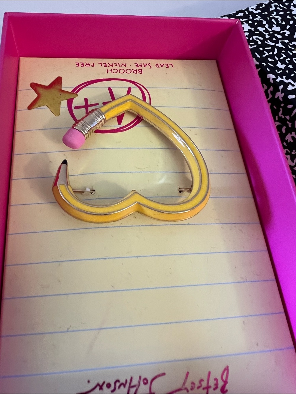 Betsey Johnson Yellow Heart Pencil Pin with Pink Eraser - Picture 13 of 16